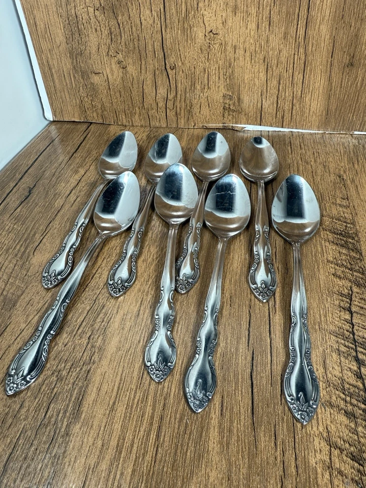 Lote 8 cucharaditas cucharas imperiales de acero inoxidable Fleurette cubiertos Corea 6 1/4" Foto 3 de 4