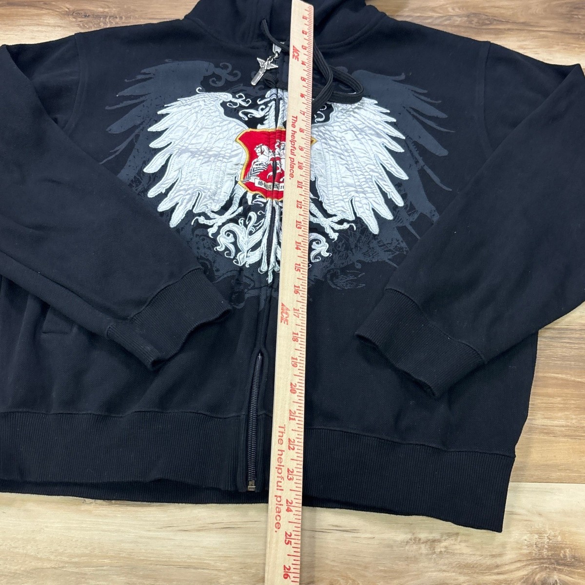 Avirex Full Zip Hoodie Size M Sky Kings Graphic Cotton Black Y2K Streetwear View 5