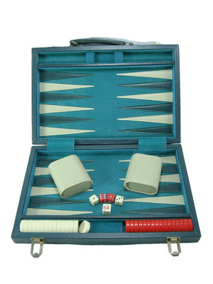 VTG Backgammon Set Briefcase Red Green Faux Leather Red White Chips Felt Board