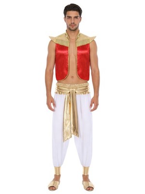 DE Freebily Herren Arabische Prinz Kostüm Satin Weste Jacke + Haremshose Kostüm 