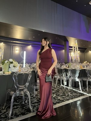 BABYBOO Sadona Satin One Shoulder Ruched Maxi Gown Cherry Lacquer Formal Dress