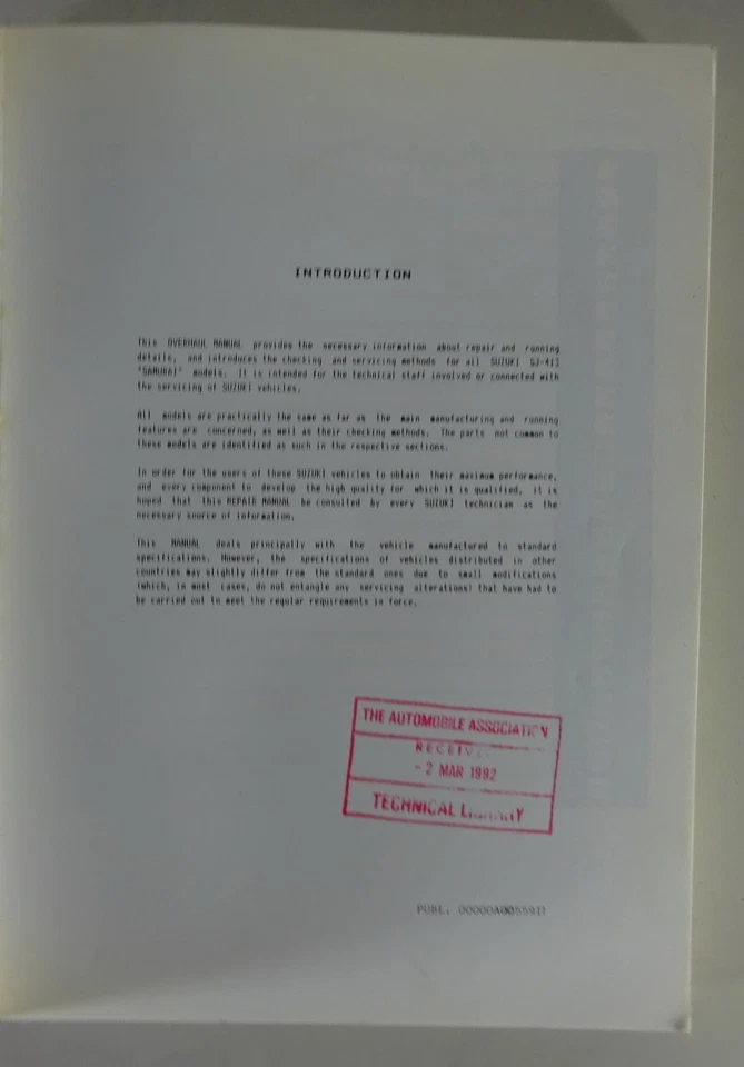 Manuale Di Officina Suzuki SJ 413 Samurai Del 1992 - Immagine 2 di 4