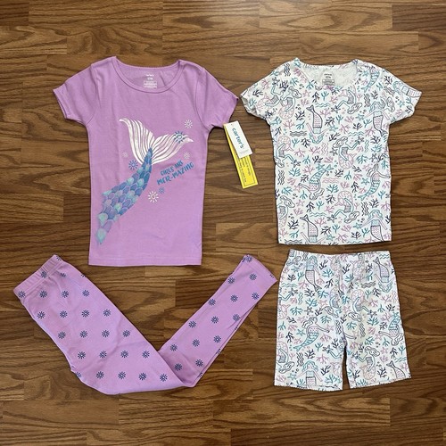 Carter’s 4pc Cotton Summer Pajamas Set Girls 7 7A Shorts Pants Mermaid NWT! - Picture 1 of 15