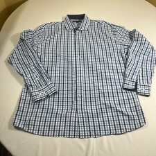 Tommy Hilfiger Dress Shirt 17.5 34-35 Slim Fit Blue Plaid Cotton Long Sleeve