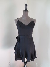 Express Jumper Black Mini Dress V Neck Spaghetti Straps Ruffles - S