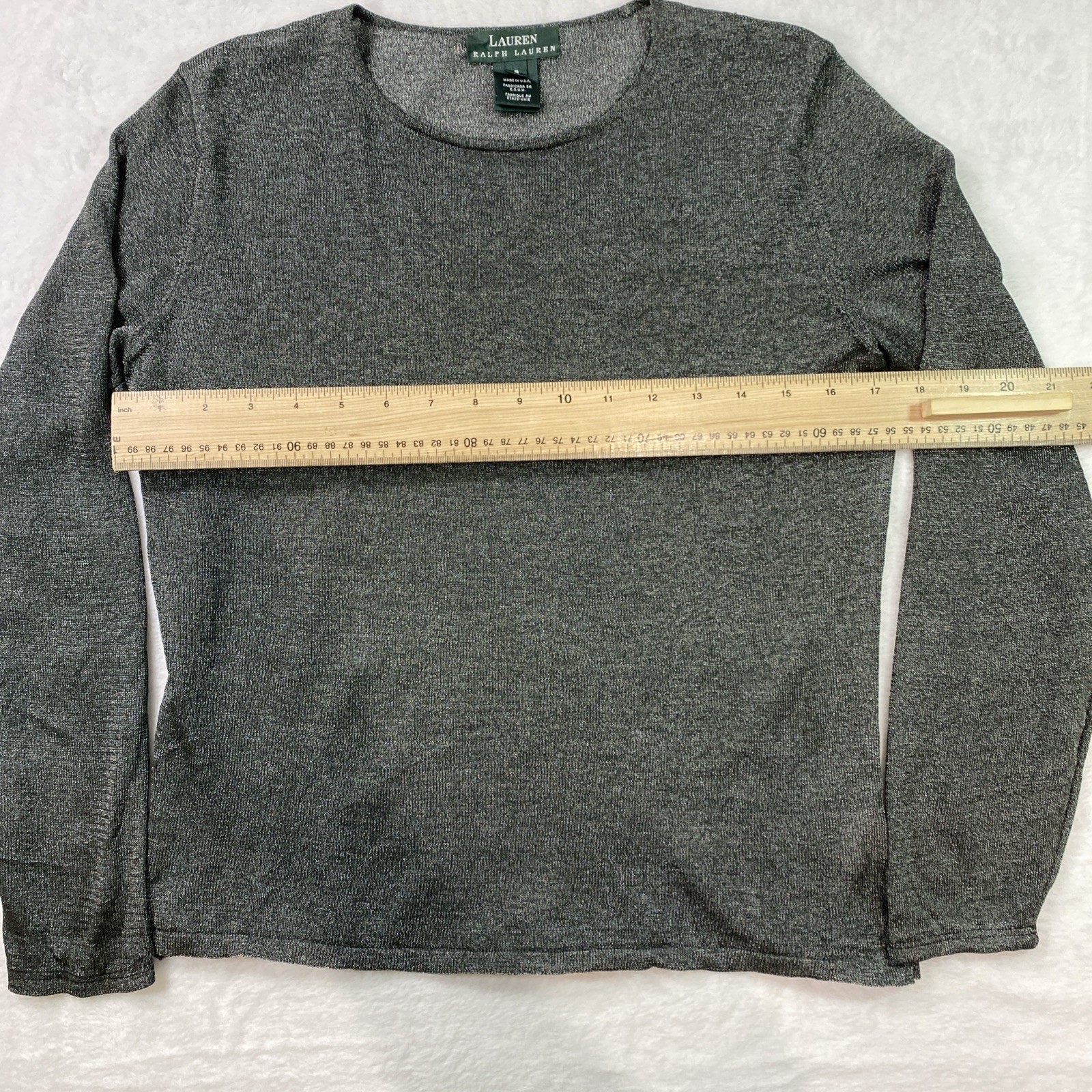 Lauren Ralph Lauren Women's Top Small Knit Long Sleeve Vtg Made in USA Grey thumbnail 6