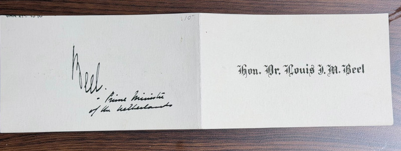 Signature Louis Joseph Maria Beel (12 April 1902 – 11 February 1977)Dutch jurist