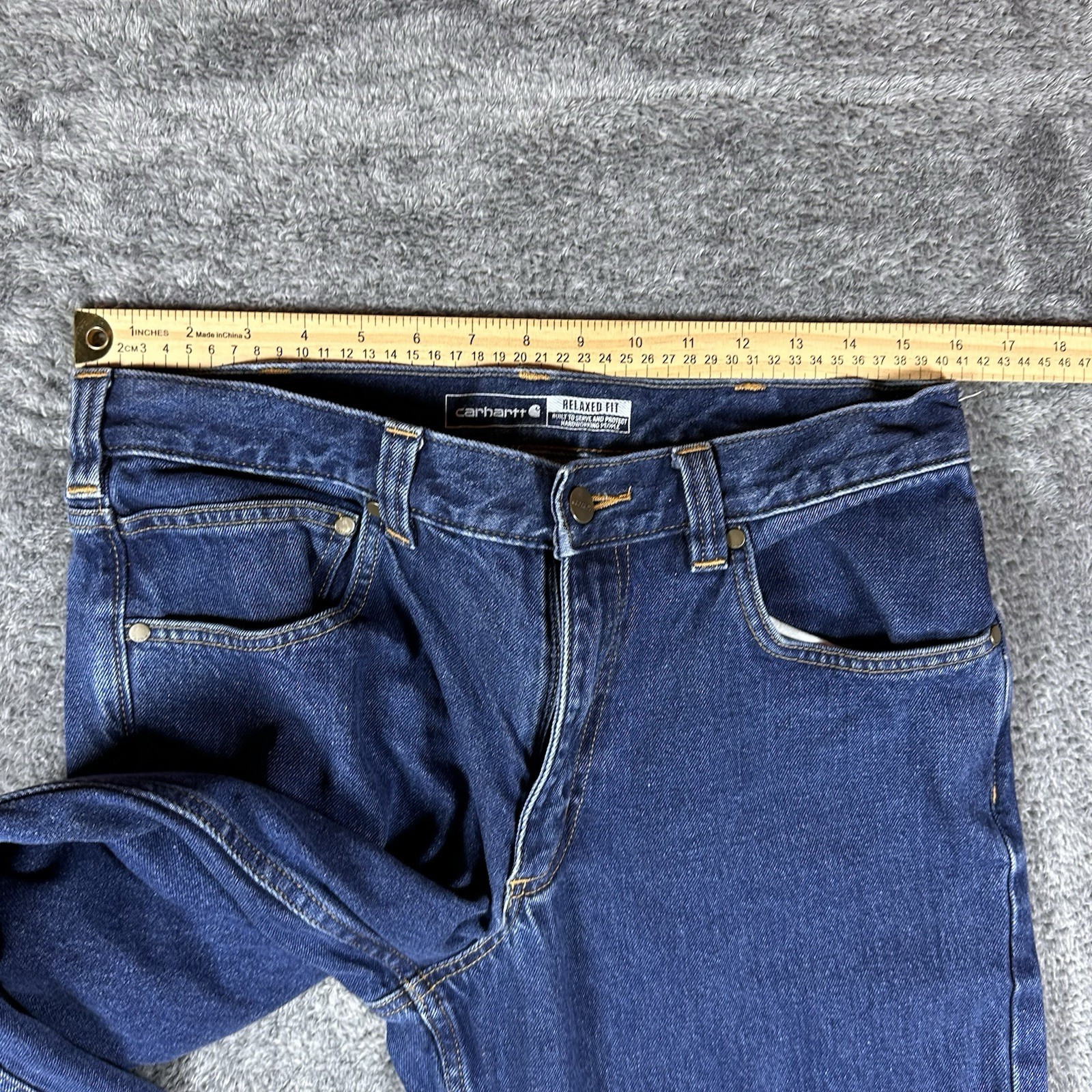 Carhartt Jeans Mens 33x32  (32x31) Blue Straight Relaxed Fit Dark Workwear thumbnail 7