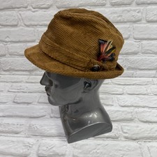 VTG Stetson Brown Corduroy Fedora Hat Men s Size 6 5/8 Logo Button Feather