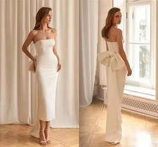 Strapless Simple Wedding Dresses Bow Satin Tea Length Bridal Short Gowns Bride
