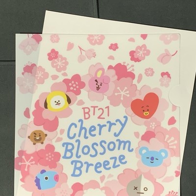 Kawaii White BT21  Group Cherry Blossom  Vinyl Folder  LINE X BTS