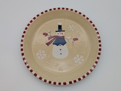 Christmas Hallmark 10.5'' Ceramic Pie Plate/Cookie Plate Snowman Snowflakes 1980s