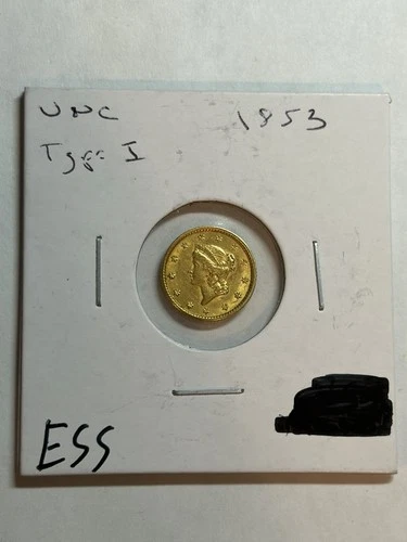 1853 Liberty Head Gold Dollar U.S. $1 Type 1 Coin AU/UNC