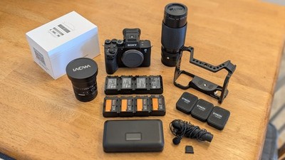 Sony Alpha a7S III, Laowa 10-18mm lens, Pentax zoom lens, extras