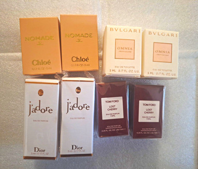8  Perfume Miniatures Lot - Bvlgari Omnia, Tom Ford Lost Cherry, Chloé, Dior