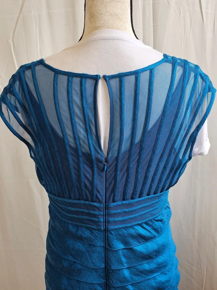 Vestido Adrianna Papell Azul Rayas Transparentes En Capas Talla 18 - #1001 #5101 Foto 4 de 4