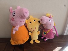 Peppa Pig Plush Lot Peppa's Teddy Bear Flat Yellow Plush Orange Princess Crown