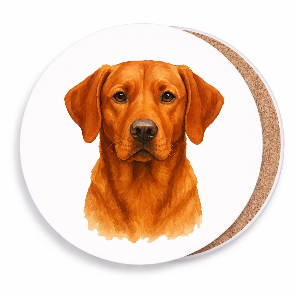 Fox Red Labrador Dog Portrait Coaster with Cork Backing, Ceramic 10.7cm