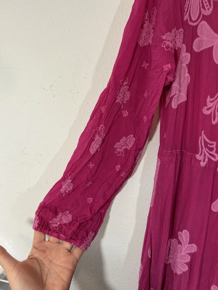 JOHNNY WAS DAISY LEONNA DRESS SMALL PINK MAXI EMBROIDERED FLORAL BOHO long - Image 4 of 4