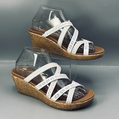 Skechers Cali Beverlee Tiger Posse Wedge Sandal Womens 7.5 White Leather Slip On