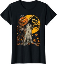 Halloween Pumpkin Ghost Autumn Graphic Art Ladies' Crewneck T-Shirt
