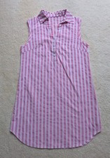 Shein Pink White Striped Button Front Collared Shift Shirt Dress Size Small 