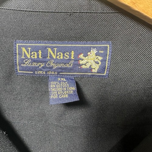 Nat Nast Shirt Adult 2XL XXL Black White Creme Mens 100 % Silk Tony Soprano - Picture 3 of 7