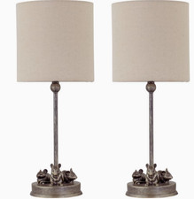 Pair Antique Gold Table Lamps with Linen Shades
