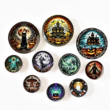 Miniature Halloween Plates Set Dollhouse Ceramic Haunted House Ghost Witch