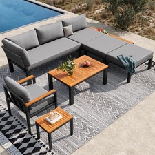 Garden Furniture Metal Corner Sofa 6 Seater U Shaped Outdoor Conversation Set
