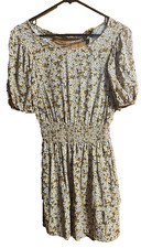Women's Size Small Wild Fable Dress Yellow Floral Tiered Lace Up Cutout Back