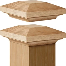 2 Pcs Wood Newel Post Flat Peak Red Oak Newel Post Cap Mounting Kit for Indoo...