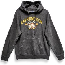USS Princeton Hoodie Mens Medium Gray CG 59 Tiger Naval Sailor Logo Sweatshirt
