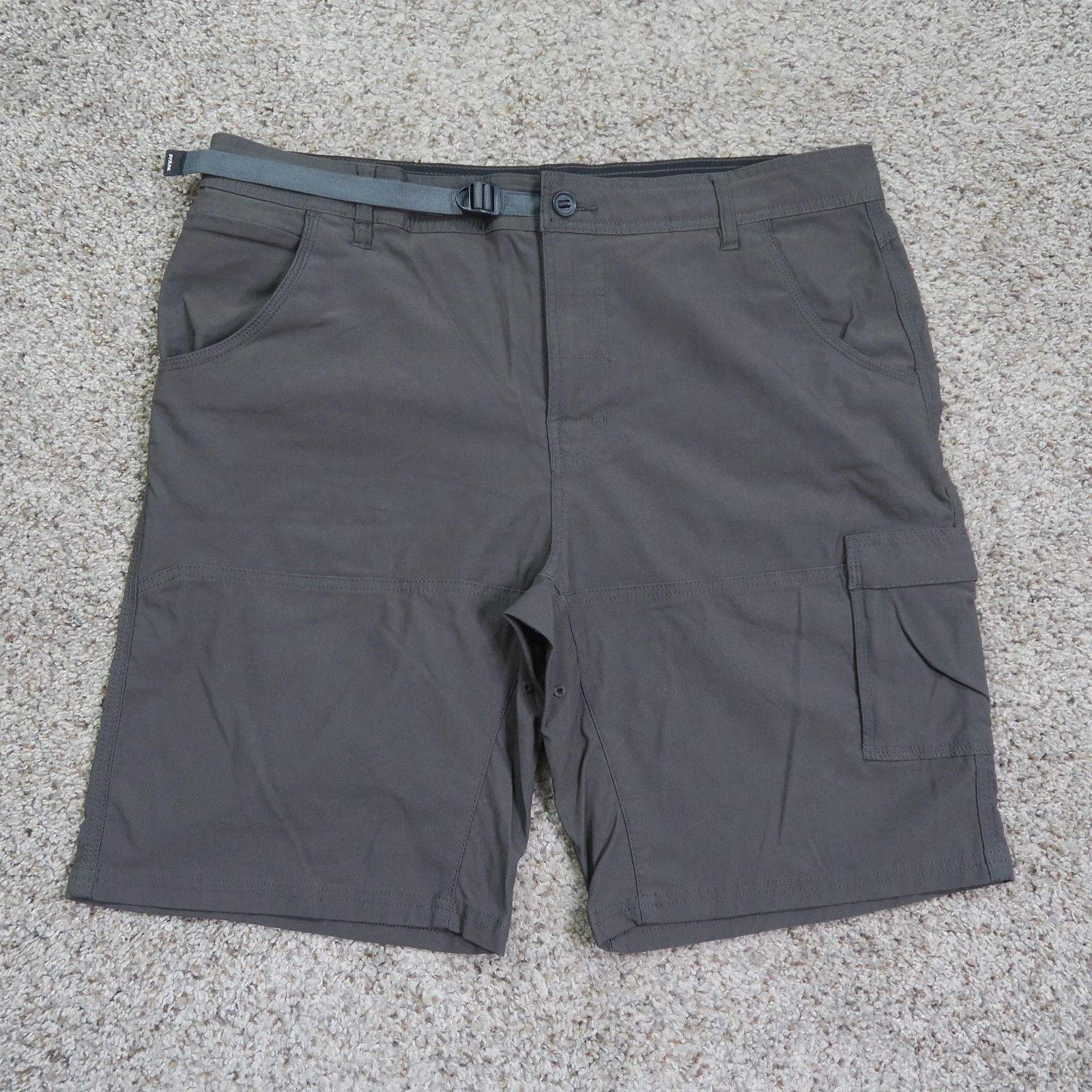 PrAna Shorts Mens 38 Gray Stretch Zion Cargo Hiking Belted Outdoor 10" Inseam