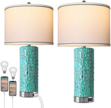 Coastal Ceramic Table Lamps Set of 2 with USB Ports for Bedroom  Office