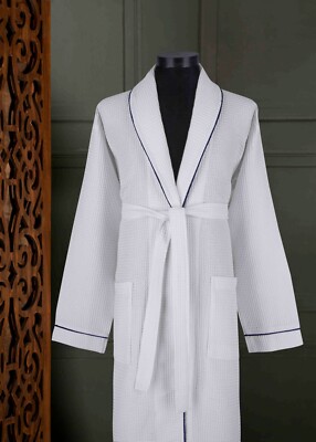 White Waffle Unisex Robe, Waffle Dressing Gown, Lightweight Bathrobe