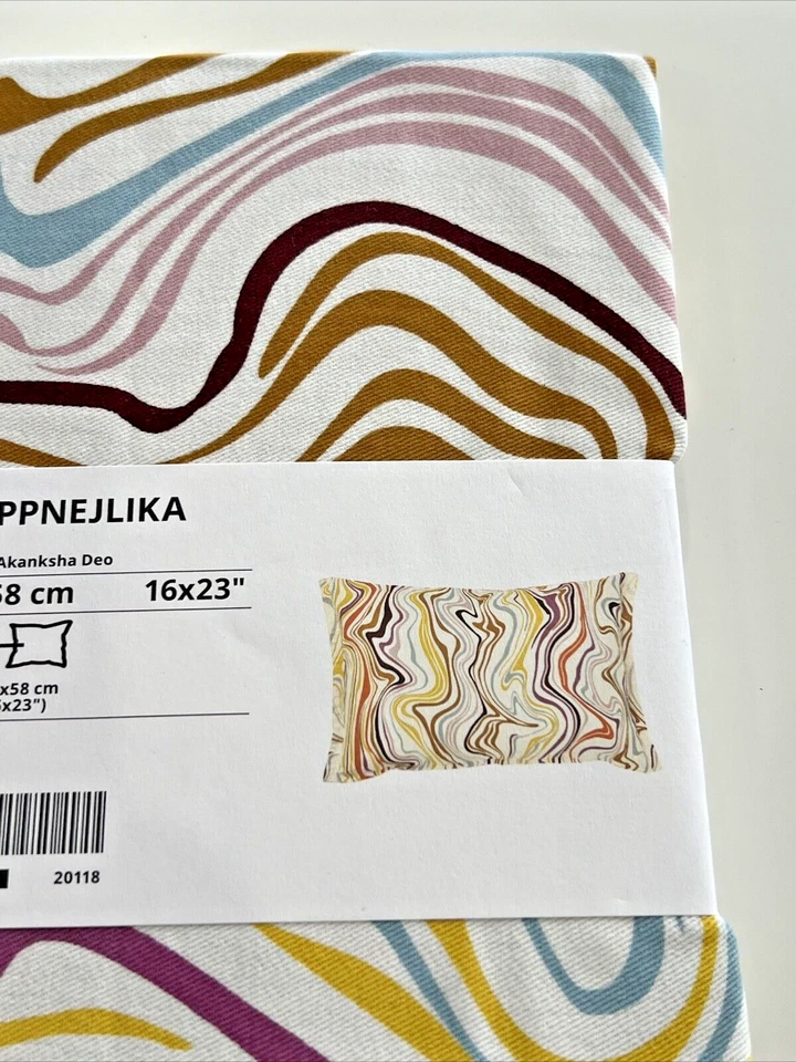 Ikea KLIPPNEJLIKA Pillow Cushion Cover 16"x23" Off White Multicolor Abstract New - Image 3 of 4