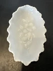Vintage Scalloped Edge Dish, Dogwood Pattern Milk Glass Trinket Candy Dish