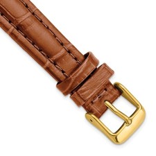 16mm 7.5" Havana Matte Alligator-Style Grain Leather Gold-tone Buckle Watch Band