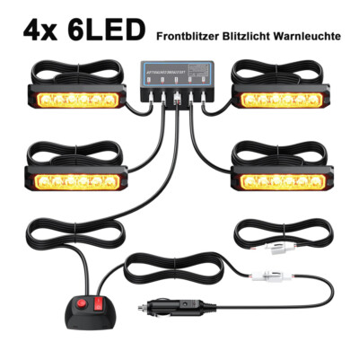 4x 6LED Frontblitzer Blitzlicht Strobe 12V 24V Offroad Gelb Weiß LKW Auto/KFZ DE