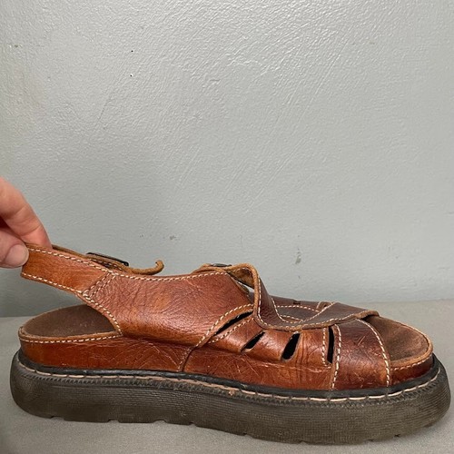 Arizona Sz 10 Chunky Brown Leather Sandals 90s Y2K Like Docs Fisherman Platform - Picture 7 of 13