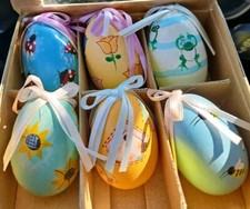 Set of 6 Wood EASTER Eggs Decorative Colorful Life Size Wooden Eggs NWT