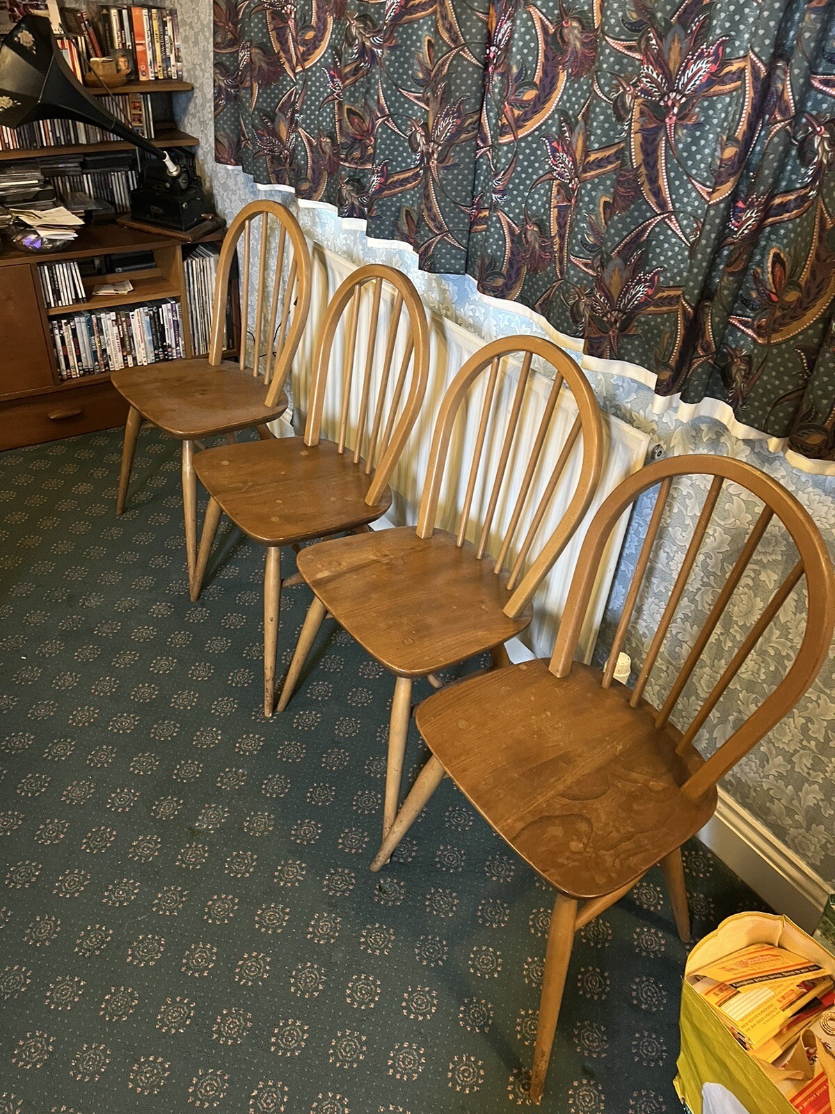 Vintage Ercol Dining Set Drop Leaf Table & 4 Quaker Chairs Elm 60s/70s