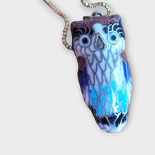 Vintage Cloisonne Enamel Owl Pendant Necklace