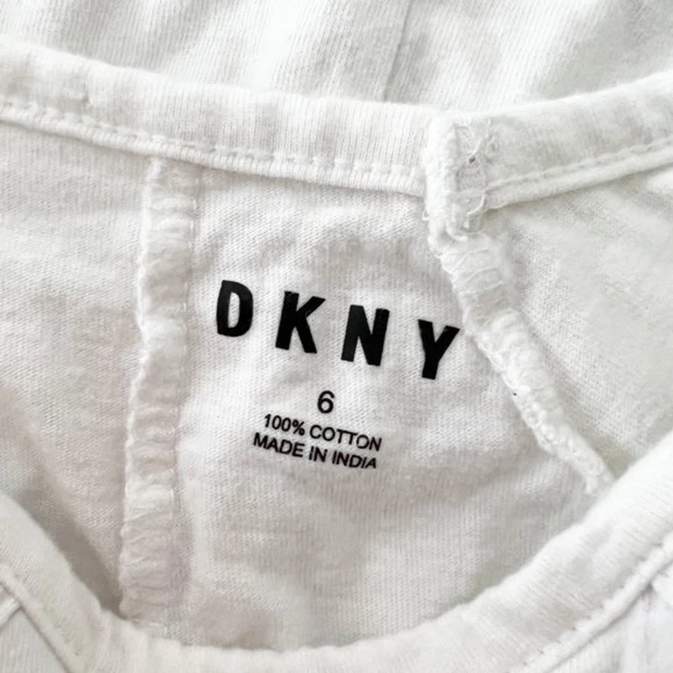 DKNY Shirt 6 Girls White Short Sleeve Tee Shirt Pink Glitter Spellout Kids Youth - Image 3 of 4