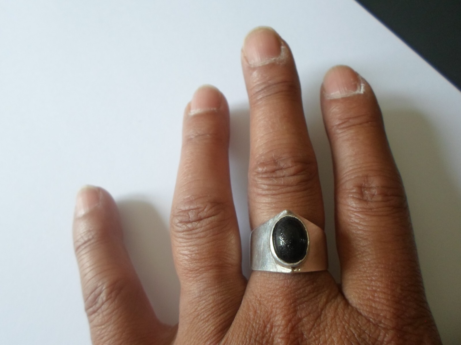 solid silver ring, black cabochon, size 57 - image 2