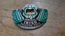 "Official Irish Drinking Team" Belt Buckle with Bottle Opener Shamrock