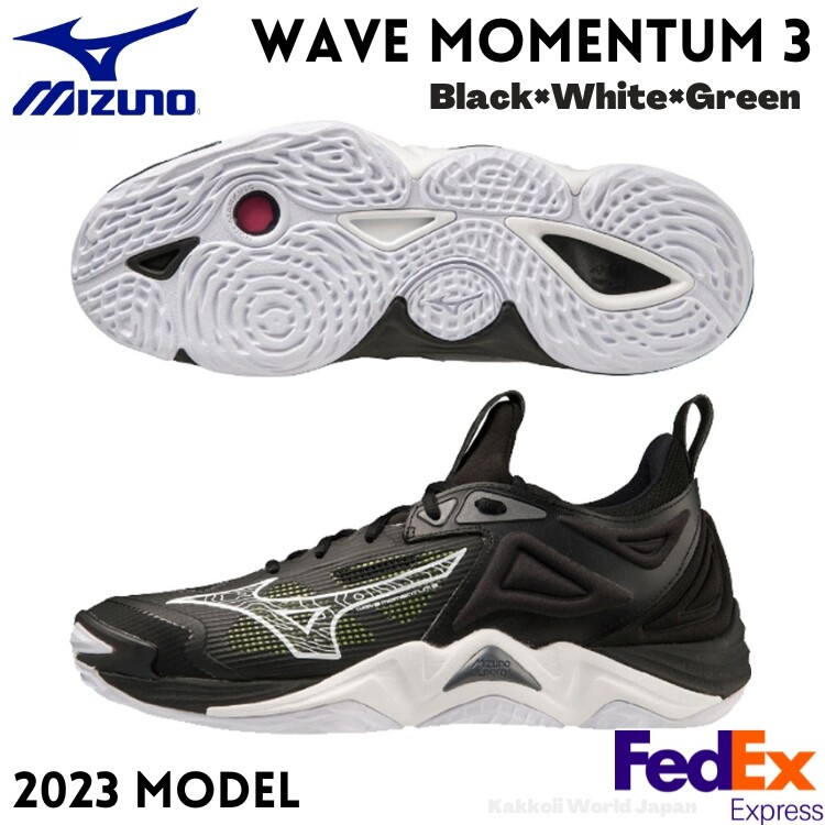 Mizuno Volleyball Shoes WAVE MOMENTUM 3 Black/White/Green V1GA2312