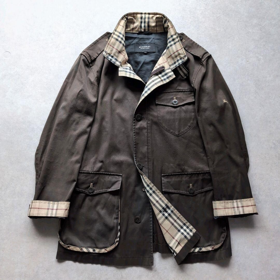 Burberry Military Shirt Jacket Blouson Nova Check Brown Zip up Men Size M Used