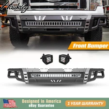 Silver Black Textured Steel Front Bumper For 2009-2014 Ford F150 w/2*LED Lights